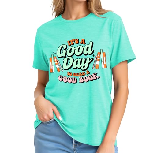 Image of It's a Good Day to Read a Good Book Shirt Women-Cute Librarian Read Short Sleeve Book Lovers Tee Tops