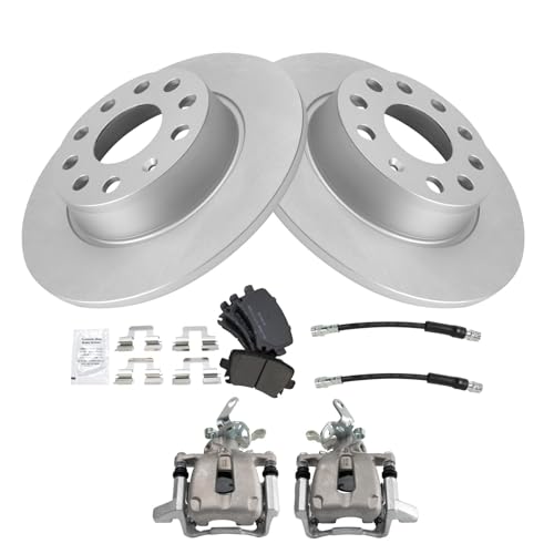 Image of TRQ Rear Brake Pad and Rotor Set Semi Metallic G Coated 272mm Rotors Calipers Hoses Compatible with 2010 Volkswagen Jetta To Chassis AJA048000