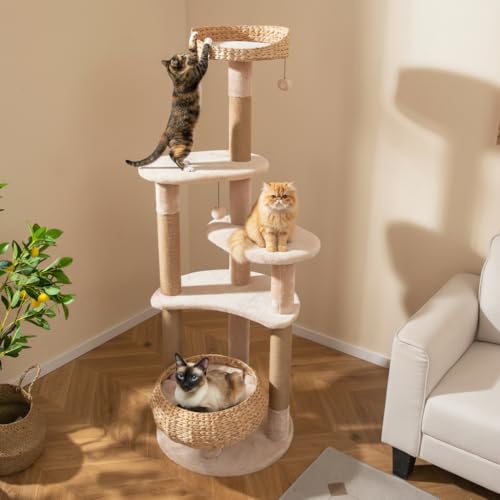 Árbol para Gatos Moderno Tangkula 65 Pulgadas con Rascadores y Cama miniatura 1
