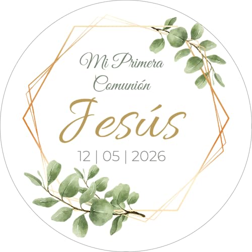 Pegatinas Personalizadas de Vinilo Redondas para Comunión, Bautizos, Bodas, Detalles para Invitados, Niños Y Niñas 10 Modelos y Tamaños (Modelo 2)
