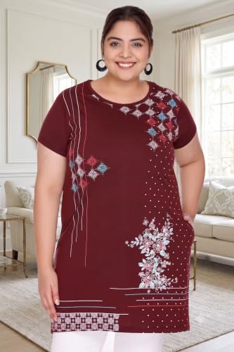 Image of Women Printed Cotton Tshirt with Side Slits & Pocket