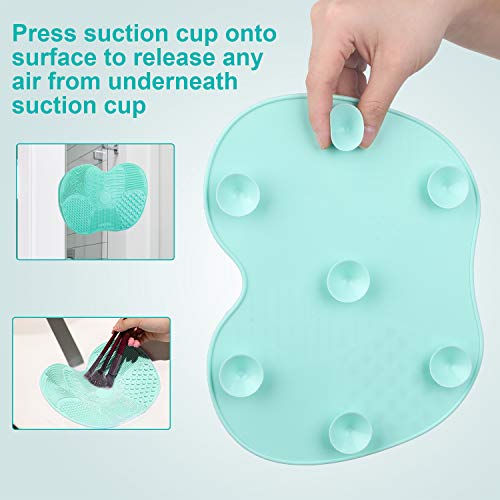 Brush Cleaning Mat, Easkep Makeup Cleaner Pad Portable Washing Tool Scrubber with Suction Cup Set of 2 Cosmetic Silicone (Blue+Blue) - Thumbnail 6