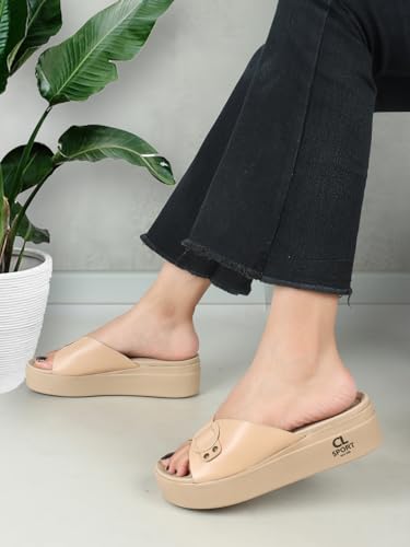 Image of Carlton London women's Flatform Comfortable Slide Sandals with Buckle