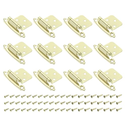 QUARKZMAN Bisagras Para Gabinete Cocina Inset, 24Pcs Bisagras Semiocultas Media Superposición 1/2 Hardware Para Gabinetes Montaje Superficial Bisagras Autocerrantes Con Tornillos, Dorado