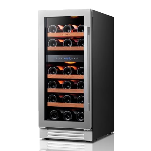 Image of Ca'Lefort 15-Inch Dual Zone Wine Fridge - 28 Bottles, 40-65F Temp Control Wine Cooler Glass Door, Adjustable Shelf, 3-LED Lighting, Built-In or Under Counter for Home Bar & Kitchen
