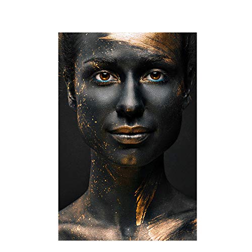 Peinture sur toile femme noir et or 60x80cm de style scandinave sans cadre pour decoration murale
