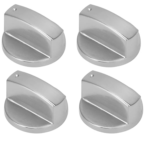 4 Pièces Bouton de Gaz, Boutons en Métal pour Cuisinière à Gaz, Boutons de Commande en Métal pour Four ou Plaques de Cuisson (Argent)