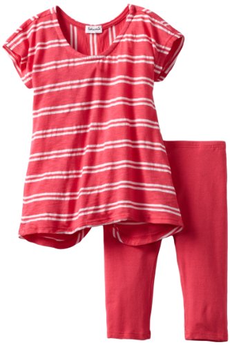 Conjunto de túnica doble a rayas para las tardes de parque de niñas pequeñas