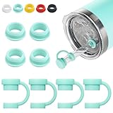 Straw Cover for YETI Cup, 4 Sets Silicone Spill Stopper Compatible with YETI Tumbler, Leak Proof Kit of Mug Accessories Including 4 Straw Cover, 4 Leak Proof Stopper (Seafoam 4PCS)