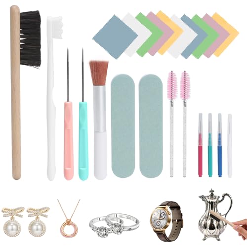 Zebrabox Jewelry Cleaning Kit 24 Pcs Jewelry Cleaning Brush & Watch Cleaning Brush Set Jewelry Polishing Kit for All Jewelry Ring Gold Diamond Silver Decontamination and Care Tools