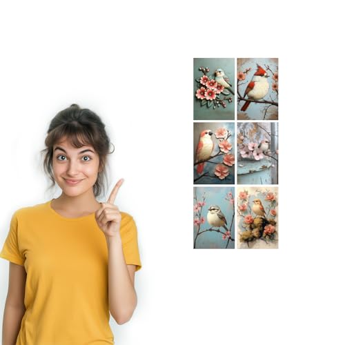 Image of SiddArtify Bird Wall Art Prints Set - Vintage Floral Poster Decor for Living Room Bedroom Office - Set of 2-4x6 Inch - Board (Pack of 6) - Sticker (Pack of 6)