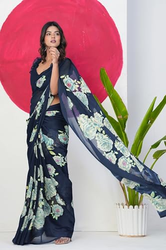 Image of MIRCHI FASHION Women Saree Floral Printed Chiffon | Breathable Lightweight Summer Sari for Office and Daily Use with Unstitched Blouse (Available in 20 Styles)