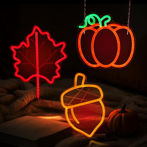 Hanna Roberts 3 Pcs Fall Neon Sign, Pumpkin Maple Leaf