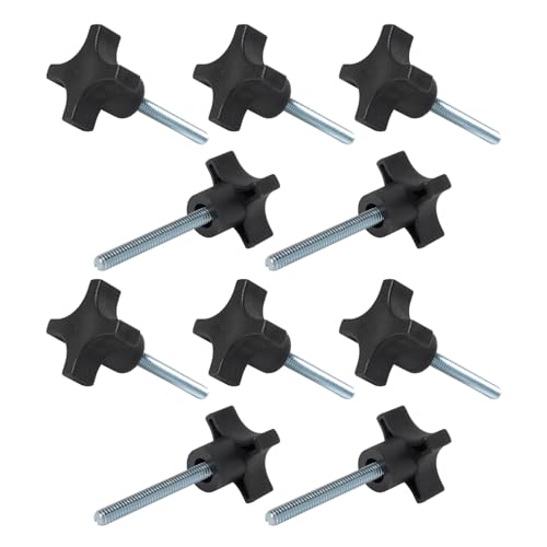Image of POWERTEC 10 Pack 1 /4 inch-20 4 Point Knobs with 2 inch Threaded Stud, Thumb Screw Knobs with Bolts for Lawn Mower, Umbrella Base, Woodworking Tools & Jigs, Clamps (QNB3011-P2)