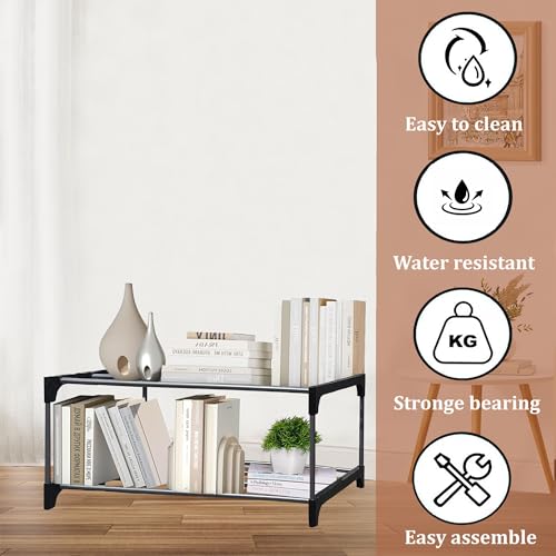 Image of Modern 2 Tier Tall Narrow Metal Bookshelf for Home | Floor Mount Steel Rack Shelf | Book Organizer & Storage Rack | Book Shelves Cabinet for Living Room, Study & Office