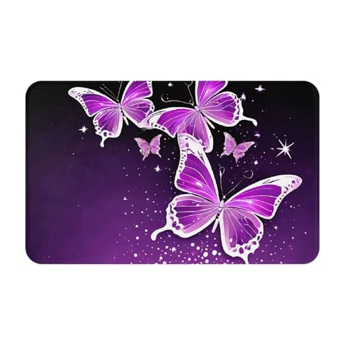 Lovely Purple Butterfly Print Living Room Bathroom Kitchen Anti Slip and Absorbent Carpet, Indoor Entrance Door Muddy Floor Mat, Ultra Soft Washable Carpet 21x31.5 Inches
