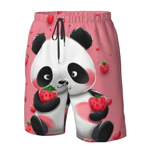 Cartoon Strawberry Panda Men's Swim Trunks Quick Dry Board Shorts with Pockets Casual Drawstring Beach Shorts4