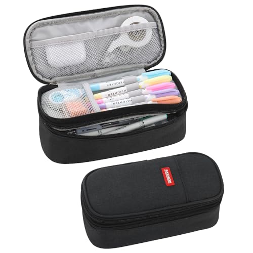 Image of Large Pencil Bag for Boys Teens Kids School Zipper Pencil Pouch Black | Organizer Aesthetic Pencil Case Big Stationery Pencil Box for School Office, Wear-resistant Fabric, Large Capacity Design