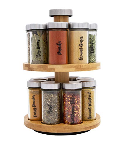 Orii 16 Jar Spice Rack With Spices Included - Rotating Countertop 2 Tier Tower Organizer For Kitchen Spices And Seasonings, Free Spice Refills For 5 Years (Bamboo Wood) #TOP4