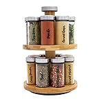 Orii 16 Jar Spice Rack with Spices Included - Rotating Countertop 2 Tier Tower Organizer for Kitchen Spices and Seasonings, (Bamboo Wood)
