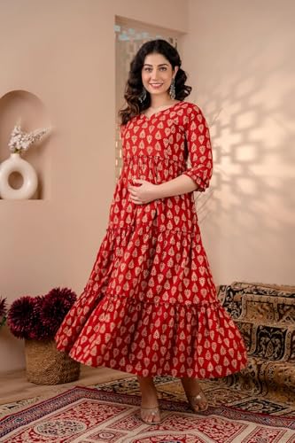 Image of Dhruvi Women's Rayon Anarkali Maternity Dress & Feeding Kurti with Zippers