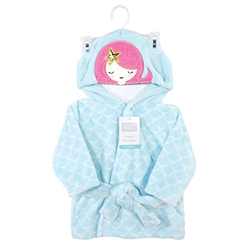 Image of Hudson Baby Unisex Baby Plush Animal Face Bathrobe, Mermaid, 0-9 Months