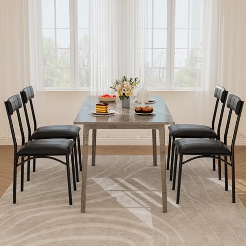 Image of Garvee Dining Chairs Set of 2, Comfy Dining Room Chairs with Padded Seat and Backrest, Upholstered Kitchen Chairs with Metal Legs for Kitchen and Dining Room