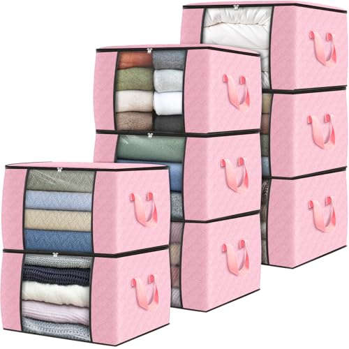 Image of Fab totes 8 Pack Clothes Storage, Foldable Thick Fabric Blanket Storage Bags, Containers for Organizing Bedroom, Closet, Clothing, Comforter, Organization with Handle,Pink