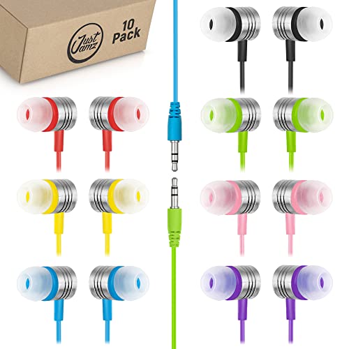 JustJamz Jelly Matt | 10er-Packung | Bunte In-Ear-Ohrstöpsel | Qualitätskopfhörer | 3,5-mm-Stereo-Bulk-Kopfhörer in Mehreren Farben | für Schulen, Kinder, Klassenzimmer und Bibliotheken Cover