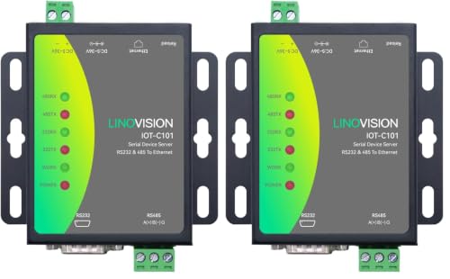 Image of LINOVISION Dual Ports Serial Server, RS485 and RS232 to Ethernet Convertor, Modbus RTU /TCP Conversion, RS485 and RS232 to RJ45 Convertor, Processor Upgraded (Pack of 2)