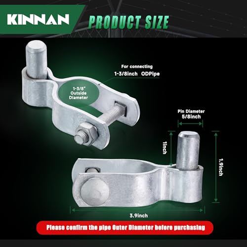 Image of KINNAN 1-3 /8 inch Chain Link Fence Gate Male Hinge, Heavy Duty Galvanized Steel, Gate Hinges with Bolts and Nuts, Durable Fence Hardware for Secure and Long Lasting, Easy Installation(2 Pack)