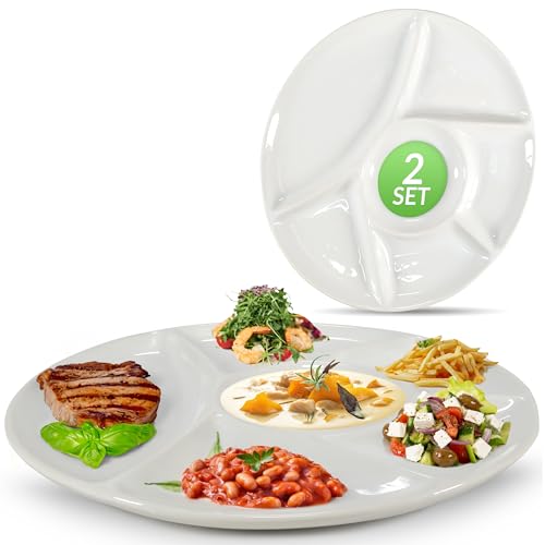 Oramics Fondueteller Porzellan Fondue Teller mit Unterteilung 23 cm...