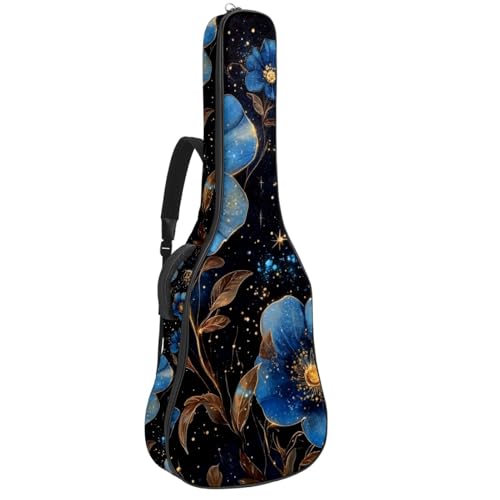 Housse guitare acoustique 109cm motif fleurs et abeilles bleu étoilé en tissu Oxford imperméable