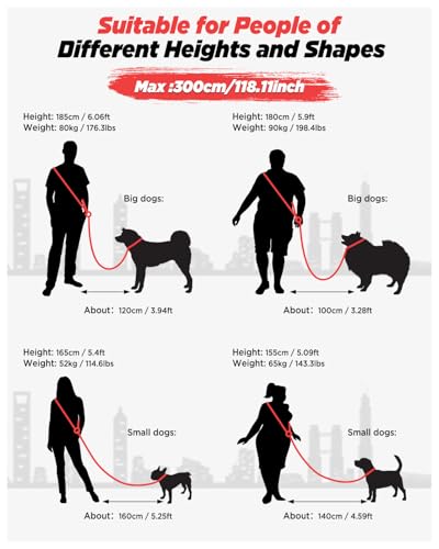 Freihändige Hundeleine für alle Formen, 2-3 m, doppelt verstellbare Schnalle, Crossbody mit gepolstertem Griff, für 1 oder 2 mittelgroße/große Hunde, 8-50 kg, Schwarz