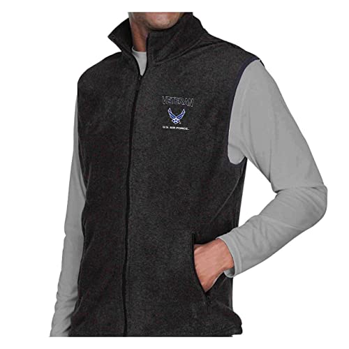 VetFriends.com US Air Force Veteran Fleece Vest USAF Wing Logo with Veteran Text on Poly Fleece Vest Military Apparel4