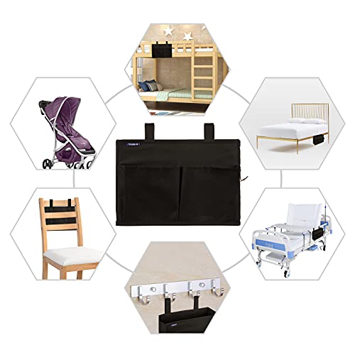 Image of Surblue Bedside Caddy Storage Hanging Organizer for Bunk and Hospital Dorm Rooms Beds Rails Black