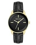 Anne Klein Reloj de Pulsera de Piel sintética con Estampado de Grano de cocodrilo para Mujer, Negro/Dorado, Japonés