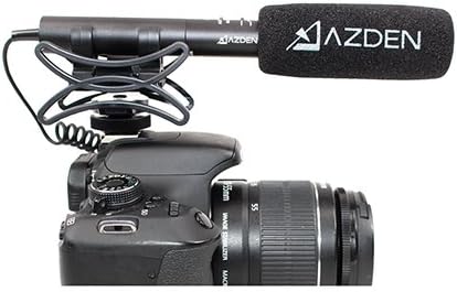 Azden SMX-10 microphone with foam windscreen attached to a camera
