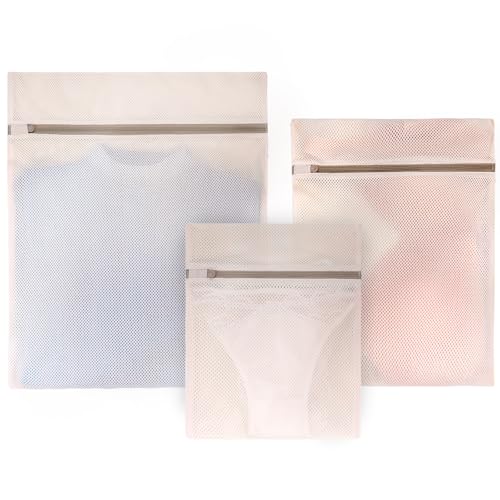 Muchfun Soft Cotton Mesh Laundry Bags for Delicates 1Large, 1Medium, 1Small