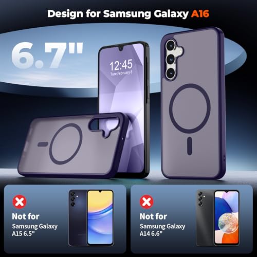 Image of SUPFINE Magnetic for Samsung Galaxy A16 5G Case with Screen Protector, (Built-in Magnets) (Military Grade Drop Protection) Slim Translucent Shockproof Phone Case,Dark Purple