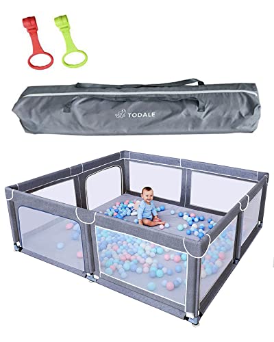 Image of TODALE Playpens for Babies, Baby Playpen for Toddler, Extra Large Baby Playard, Infant Safety Activity Center, Sturdy Playpen with Anti-Slip Base,Tear-Resistant Material &Mesh (Grey 79”×70”)