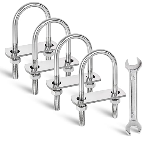 4 Sets M8 U-Bolts, u-Bolts 1.5 (40mm) Wide, 304 Stainless Steel u-Bolts, with Nuts, Bolt Plate and washers