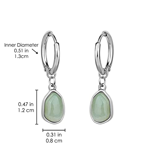 My Favorite Drawer Purple Amethyst Dangle Earrings For Women Gold Silver Plated Dainty Teardrop Gemstone Dangling Earrings Huggie Hoop Crystal Stone Drop Earrings For Women Girls (Silver-Green Aventurine) #TOP4