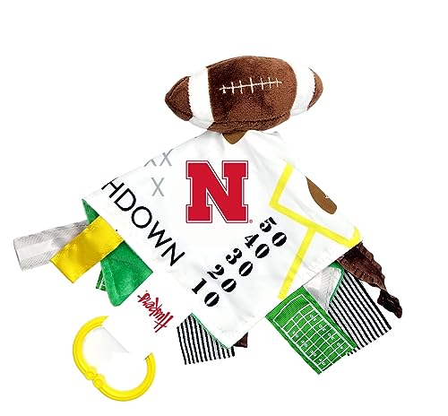 Image of The Learning Lovey University of Nebraska Baby Football Tag Toy, College Sensory Crinkle Toys, Soft & Safe, Ideal Stroller, BPA-Free with Clip, 10" x 10"
