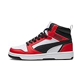 PUMA Rebound V6 Mid Jr, Scarpe da ginnastica Unisex - Bambini e ragazzi, Puma White Puma Black For All Time Red, 37 EU