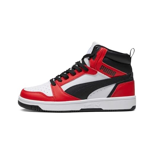 PUMA Unisex Kids Rebound V6 Mid Jr Baskets, Puma White Puma Black For All Time Red, 37 EU