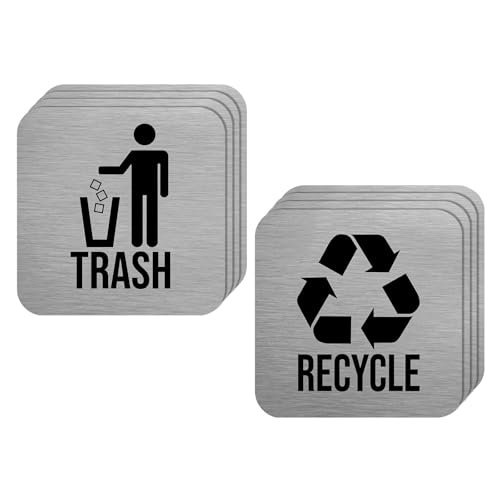 Autocollants de recyclage argentés pour poubelles de cuisine et tri sélectif - Lot de 4