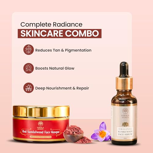 Image of Kumkumadi Face Serum 15 ML & Red Sandalwood Face Mask 50 Gram Combo | Ayurvedic Night Serum with Saffron, Manjistha & Sandalwood + Natural Clay Face Pack for Glowing & Clear-Looking Skin