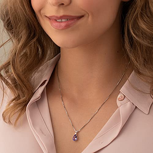 PEORA 14K White Gold Genuine Tanzanite and Diamond Teardrop Pendant for Women, 2.30 Carats total Pear Shape 10x7mm, AAA Grade, Real Tanzanite Gold Necklace, Gift Idea Set, w/Jewelry Box2