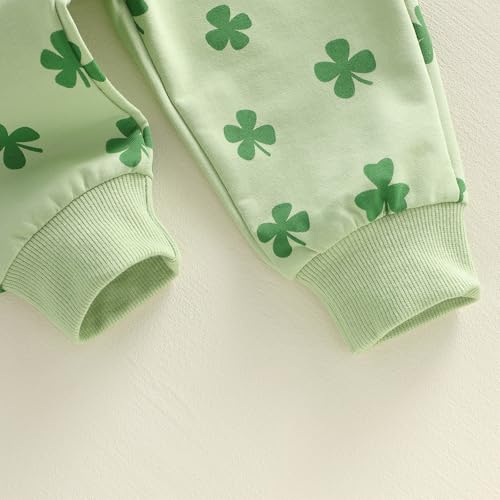 Image of Toddler Baby Boy Girl St Patricks Day Outfit Lucky Embroidery Waffle Long Sleeve Sweatshirt Pants Spring Clothes Set